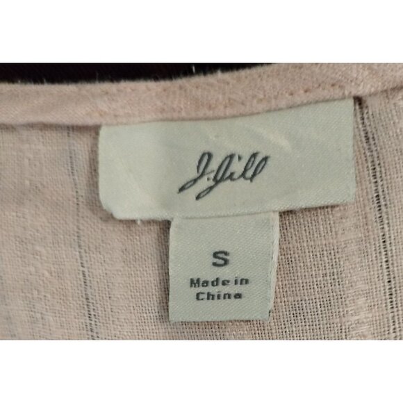 J JILL Blush Pink Jacquard Linen Buttoned V Neck Long Cuffed Sleeve S - Picture 4 of 11